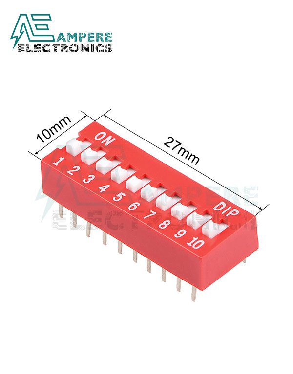 10 Way Red DIP Switch, 2.54mm Pitch