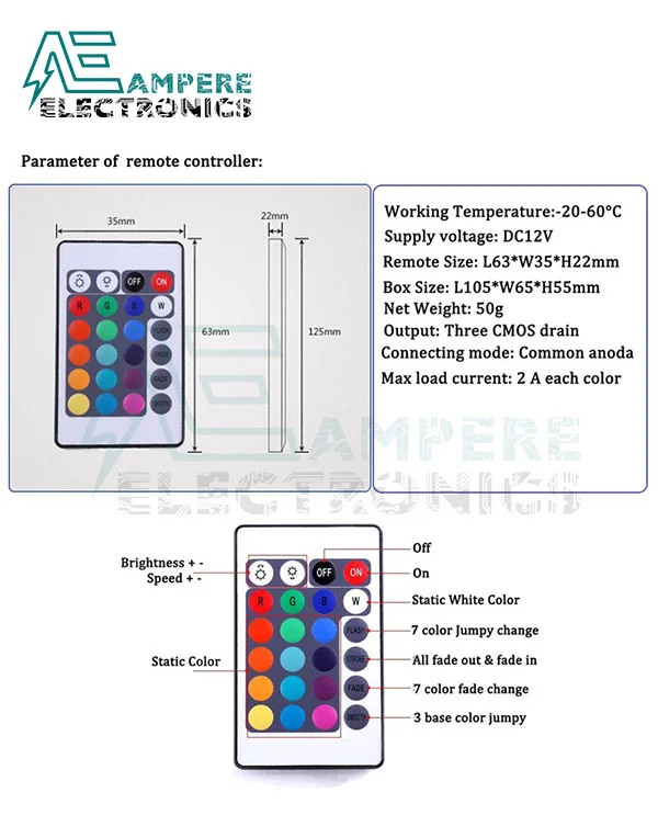 24-Key IR Remote Controller For RGB LED Strip