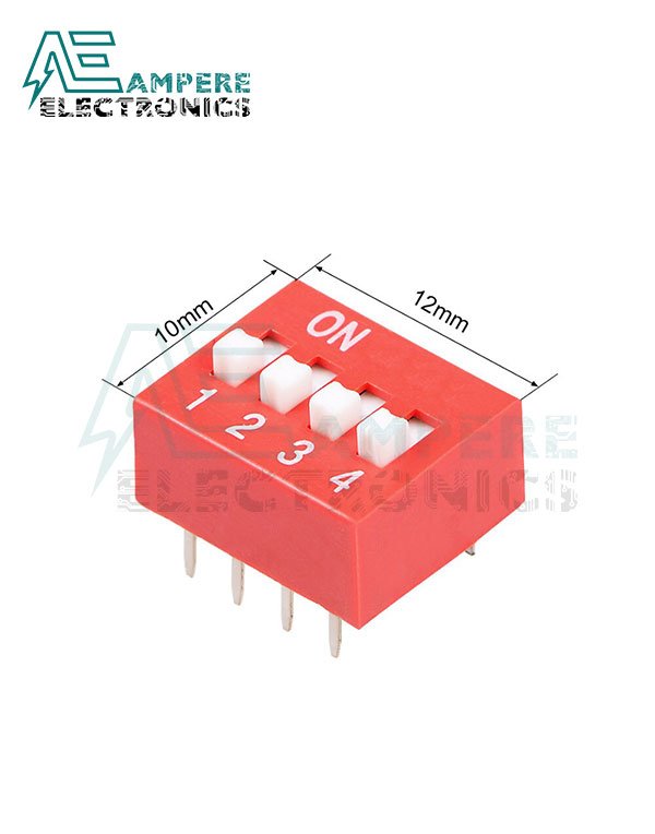 4 Way Red DIP Switch, 2.54mm Pitch
