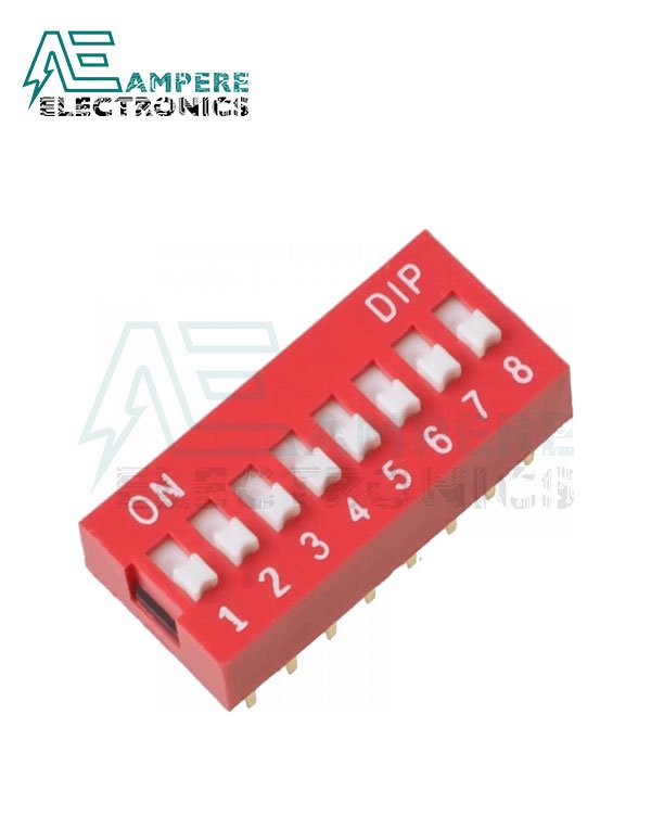 8 Way Red DIP Switch, 2.54mm Pitch