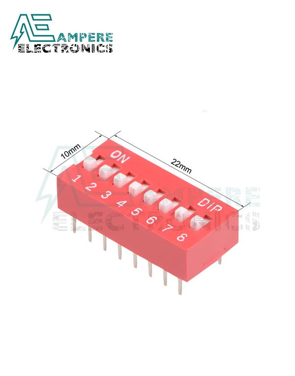 8 Way Red DIP Switch, 2.54mm Pitch