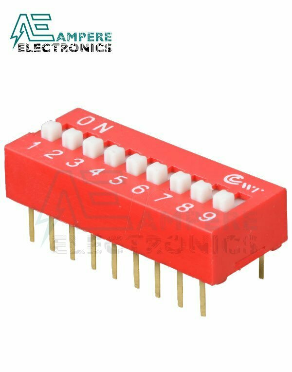 9 Way Red DIP Switch, 2.54mm Pitch