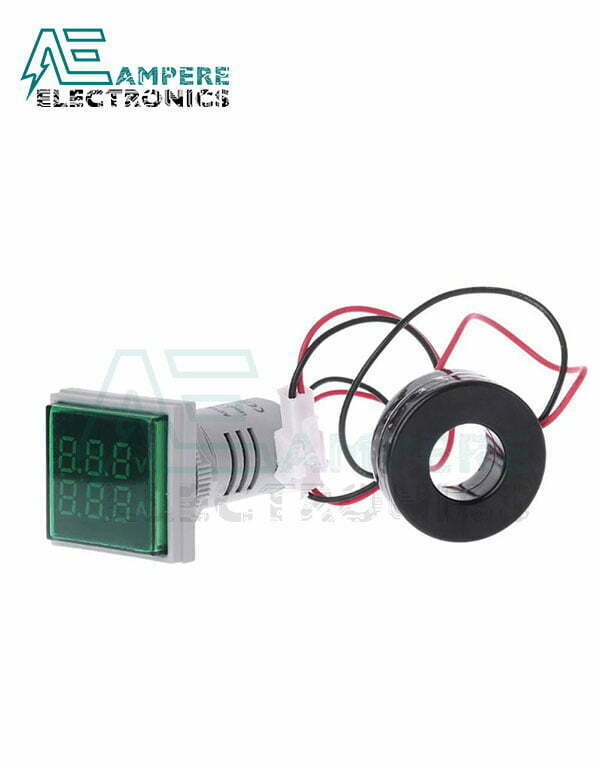 Indicator Voltmeter Ammeter Green Square - 0:100A - 50:500VAC - 3 Digit - 22mm