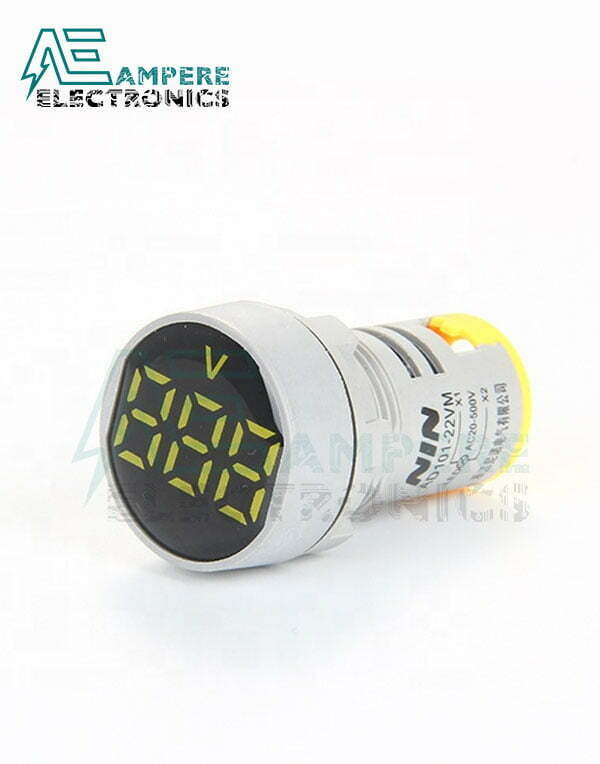 Indicator Voltmeter Yellow Round – 20:500VAC – 3 Digit – 22mm