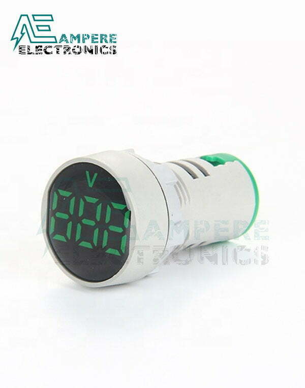 Indicator Voltmeter Green Round – 20:500VAC – 3 Digit – 22mm