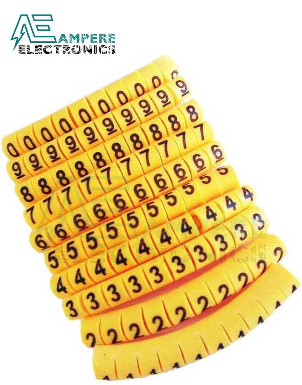 Yellow Cable Markers Identification Labels, 0-9 Numbers, 100PCS